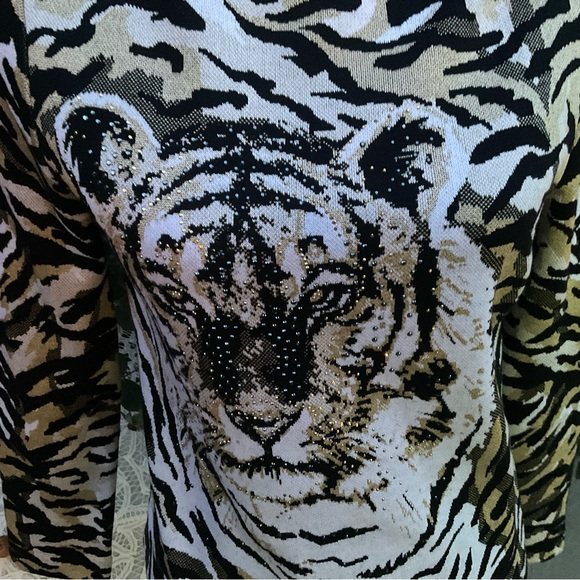 Griffith Gray St John Sz P Lion 🦁 paillette rhinestone dress Evening Sweater - Picture 3 of 6